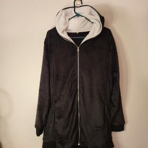 Womens 2XL Dark Gray Fuzzy Full Zip Hoodie Long Plush Warm Cozy Casual